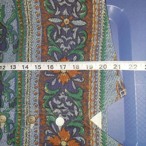 Vivaldi Jeanswear Button Front Western Vest Multicolor Floral Stripe Vintage M - Picture 7 of 7